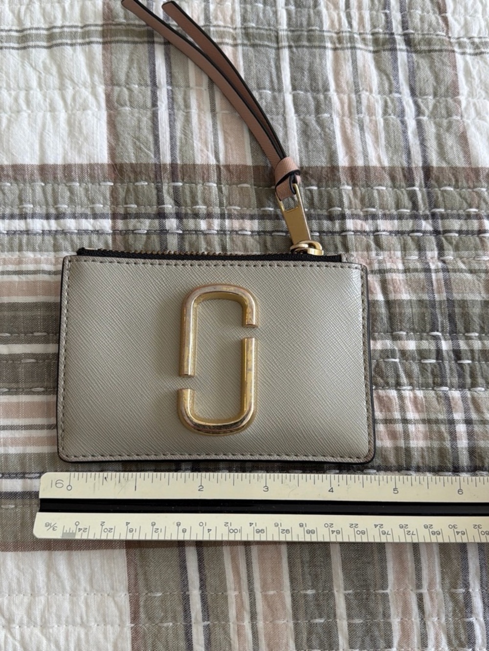 Marc Jacobs Taupe Leather Double J Zip Card Case Wristlet